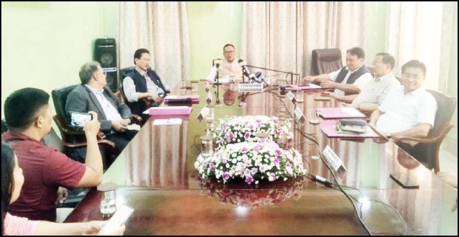 Deputy CM, TR Zeliang, with other members of the Select Committee on the NM Bill, 2023, at the press conference in the Nagaland Police Complex, Chümoukedima on November 2. (Morung Photo)